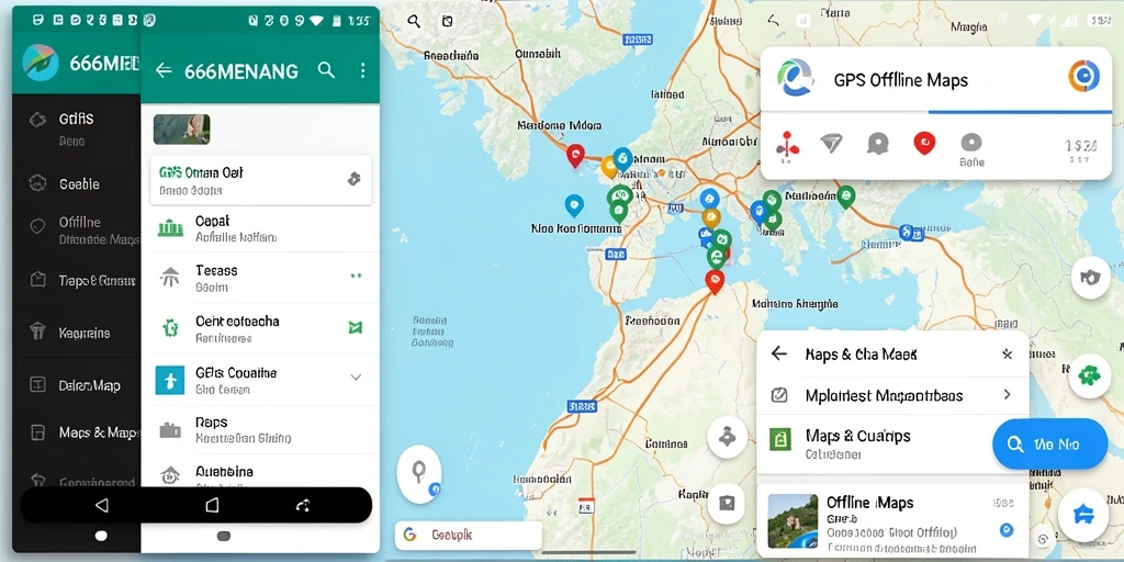 Tampilan antarmuka 666MENANG dengan fitur GPS Offline Maps yang intuitif.