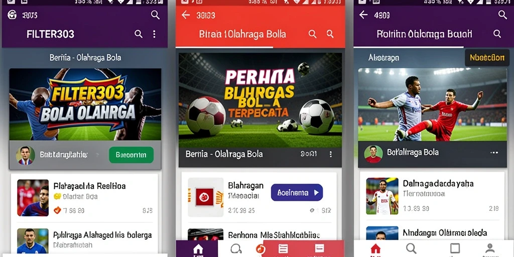 Antarmuka pengguna FILTER303 yang menarik dan informatif untuk berita sepak bola.
