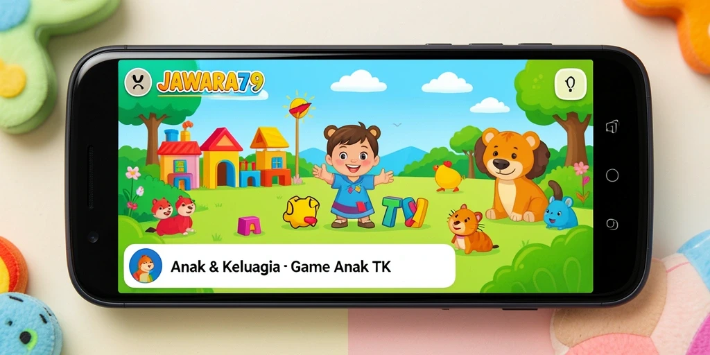 Antarmuka interaktif permainan edukatif JAWARA79 untuk anak-anak.