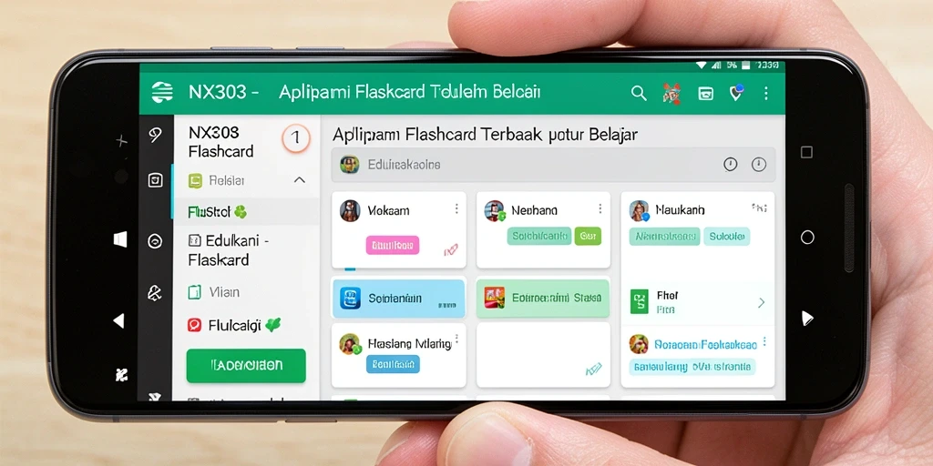 Tampilan antarmuka utama aplikasi Flashcard NX303 yang interaktif dan menarik.