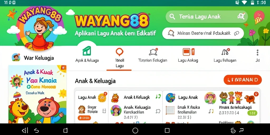 Antarmuka aplikasi WAYANG88 yang ceria dan mudah digunakan untuk anak-anak.
